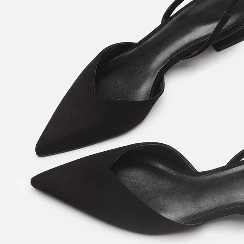 Slingback Heels | Pointed Toe Low Block Heel | Sleek Faux Leather Finish