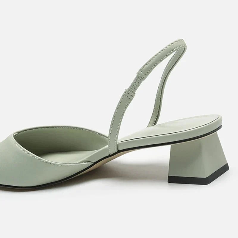 Slingback Heels | Pointed Toe Low Block Heel | Sleek Faux Leather Finish