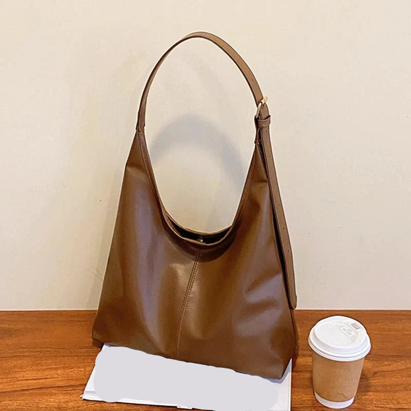 Minimalist Hobo Shoulder Bag | Soft PU Leather & Wide Strap | Slouchy Everyday Carry