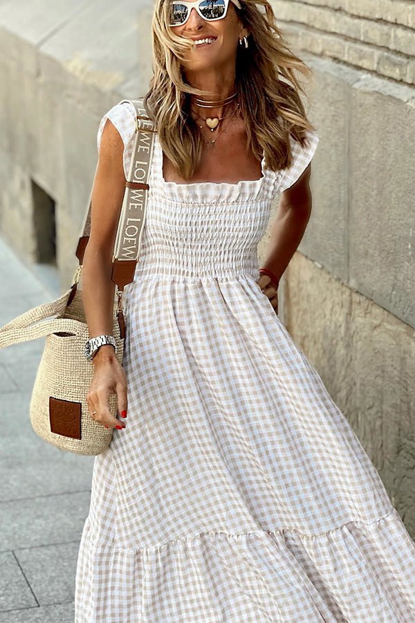 Gingham Smocked Maxi Dress | Ruffle Straps | Summer Picnic Style