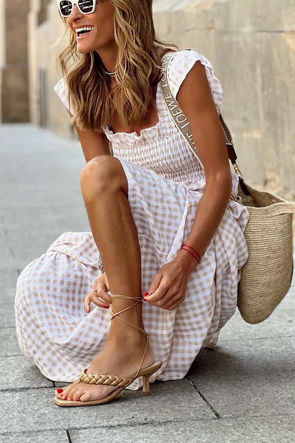 Gingham Smocked Maxi Dress | Ruffle Straps | Summer Picnic Style