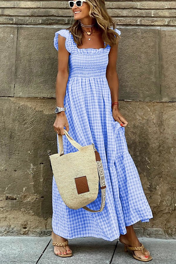 Gingham Smocked Maxi Dress | Ruffle Straps | Summer Picnic Style