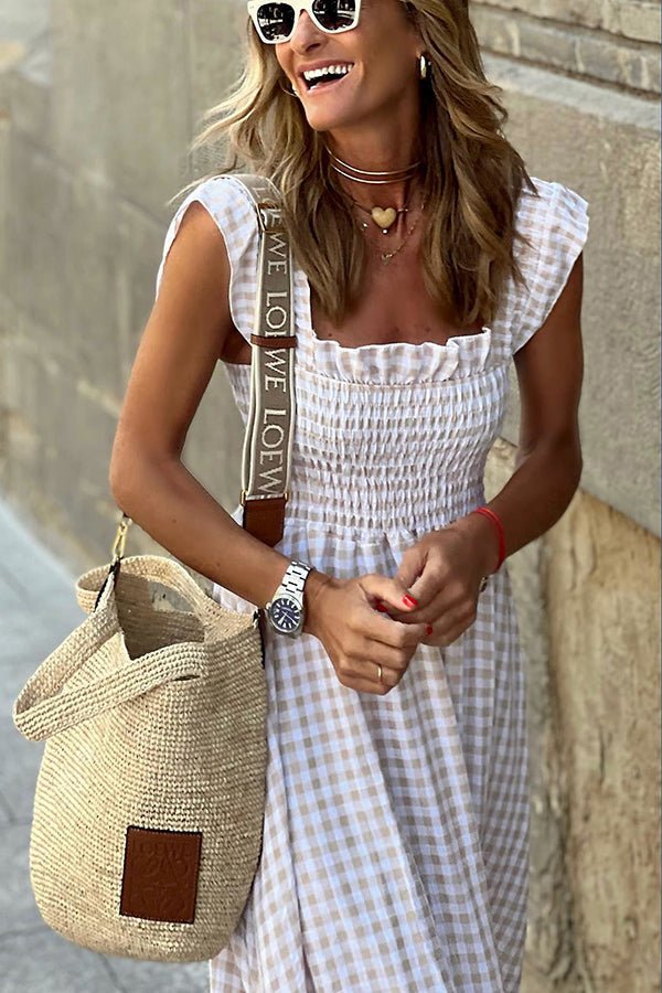 Gingham Smocked Maxi Dress | Ruffle Straps | Summer Picnic Style