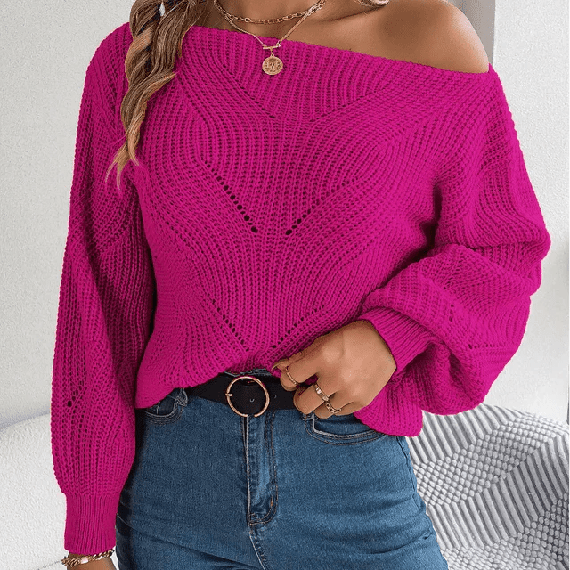 Off-Shoulder Knit Sweater | Trendy Relaxed Fit | Soft Acrylic Blend | Casual Chic