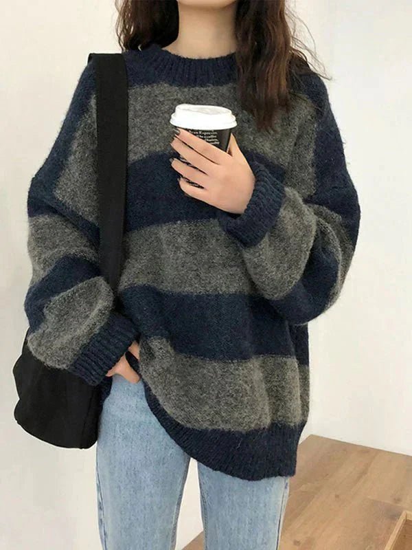 Oversized Striped Knit Sweater | Relaxed Fit | Soft Acrylic Blend | Casual Streetwear