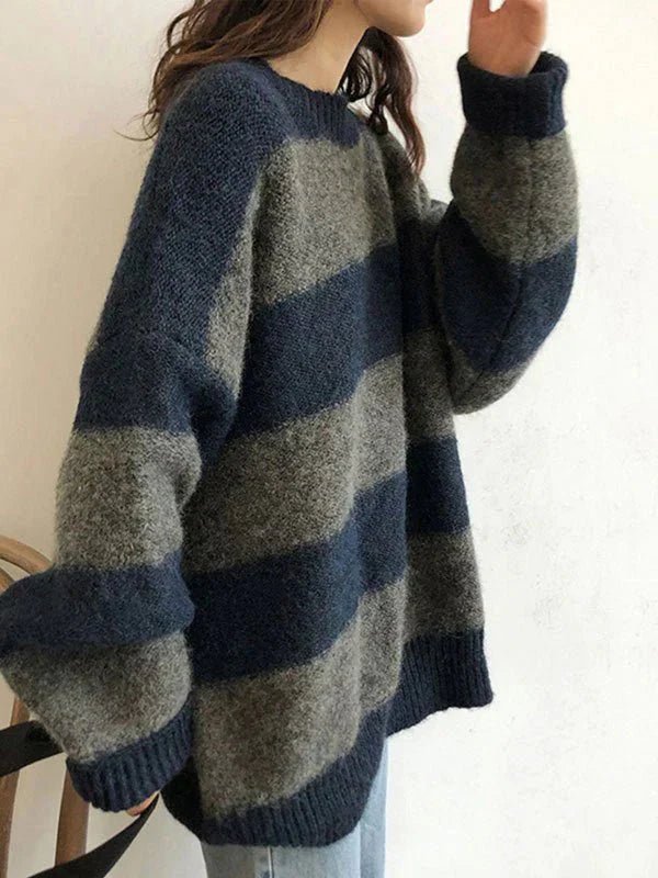 Oversized Striped Knit Sweater | Relaxed Fit | Soft Acrylic Blend | Casual Streetwear