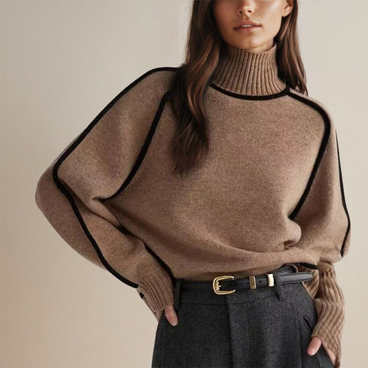 Contrast-Trim Turtleneck Sweater | Elegant Design | Soft Knit Blend | Office to Weekend Style