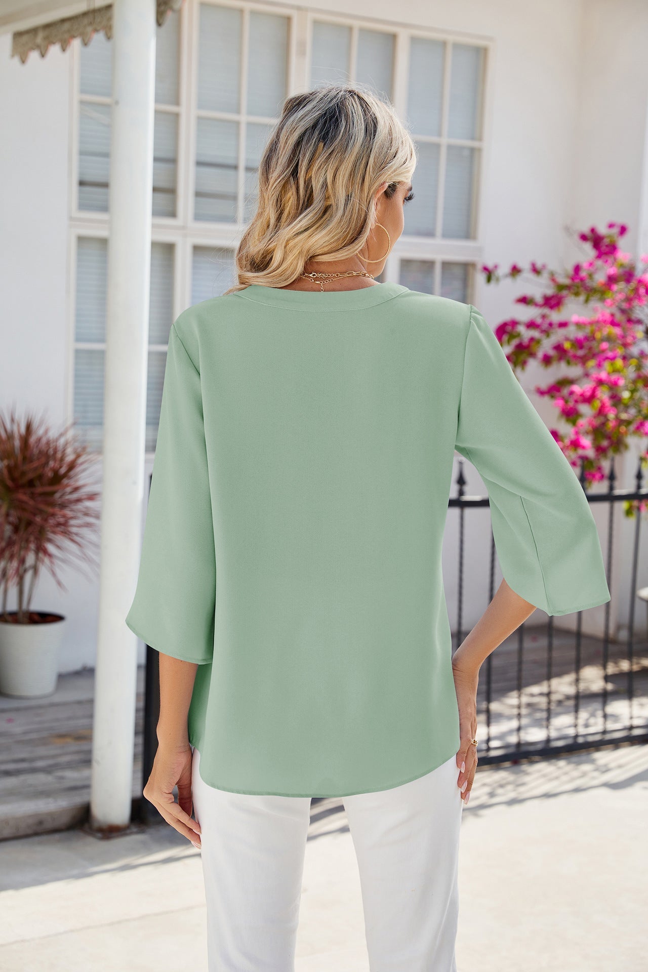 3/4 Sleeve Button Blouse | Lightweight Popover Top | Casual Chic Fit