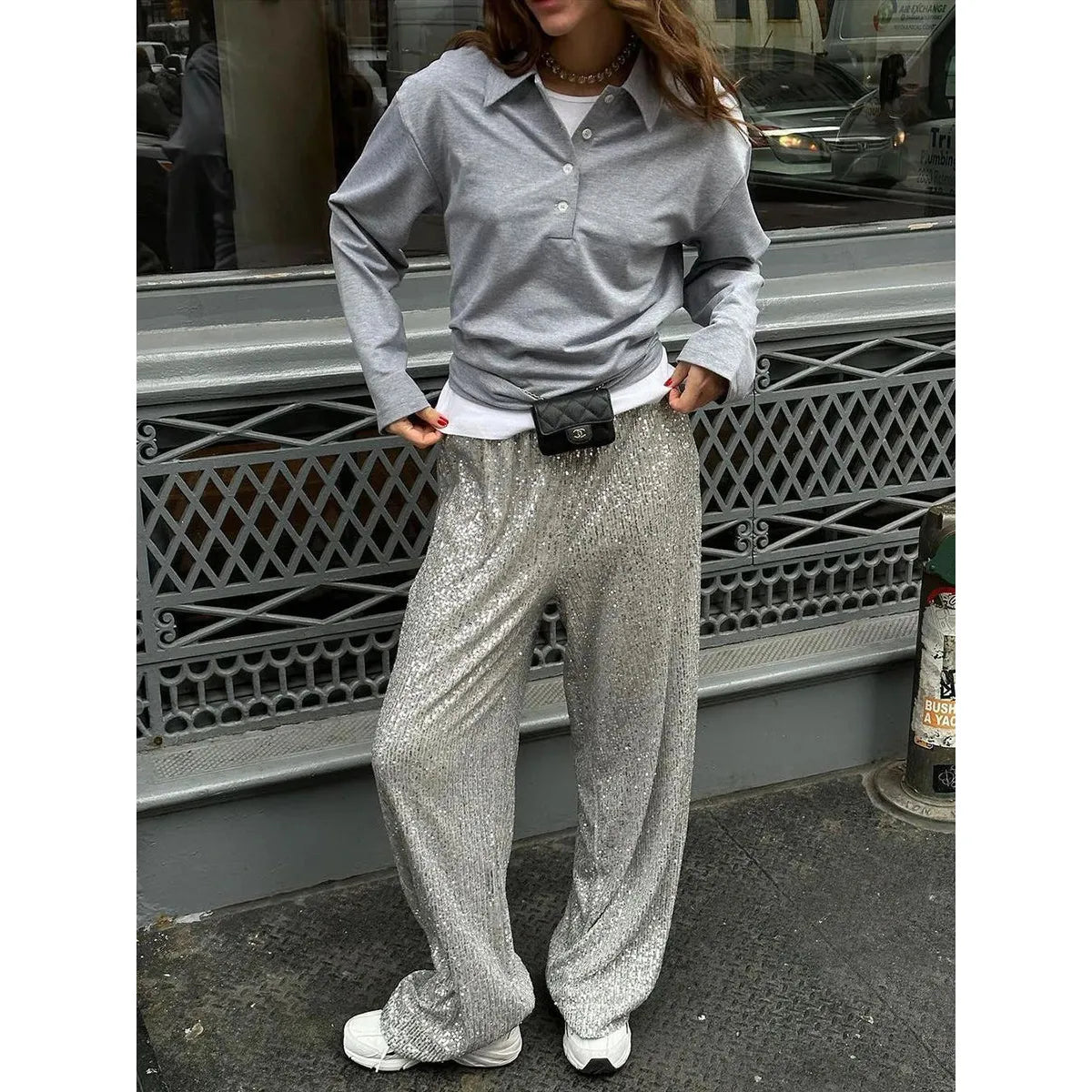 Sequin Wide-Leg Pants | High-Waisted Glam Fit | Evening Party Trousers