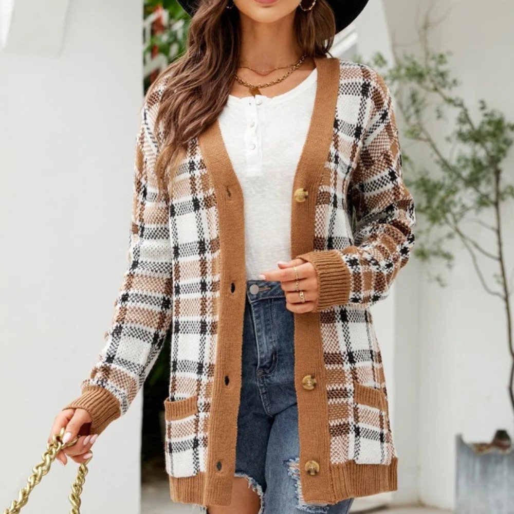 Patterned Button-Up Cardigan | Warm Acrylic Blend | Stylish Fall Layer
