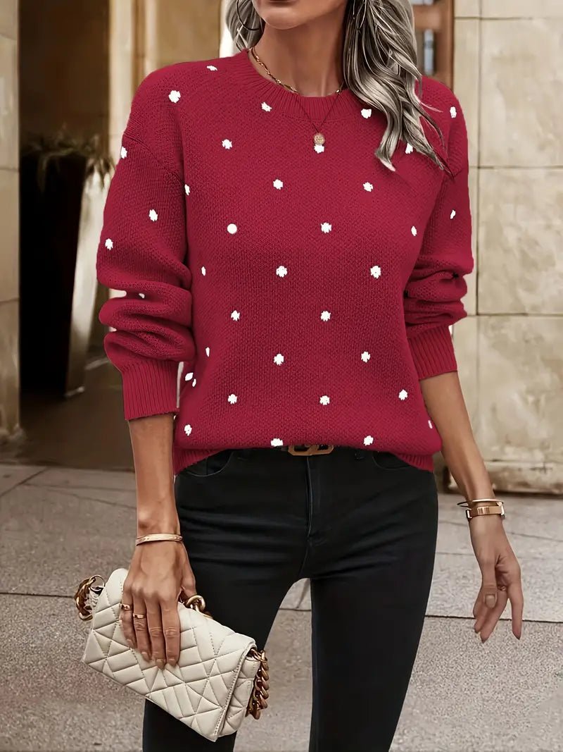 Polka Dot Knit Sweater | Playful Pattern | Soft Acrylic Blend | Chic Everyday Wear