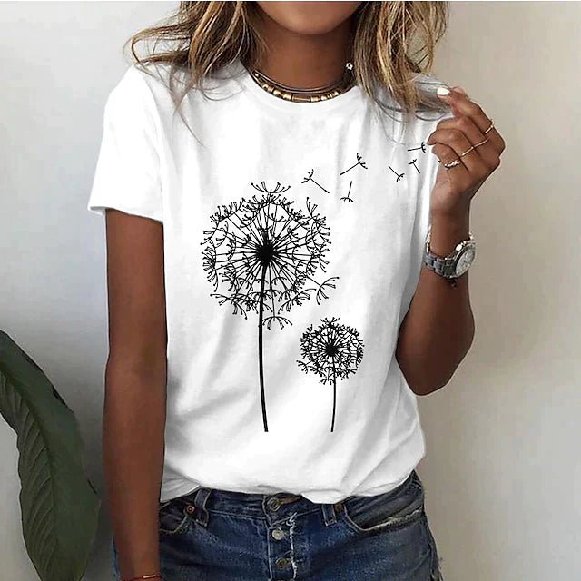 Dandelion Print Graphic Tee | Crew Neck | Soft Cotton Blend
