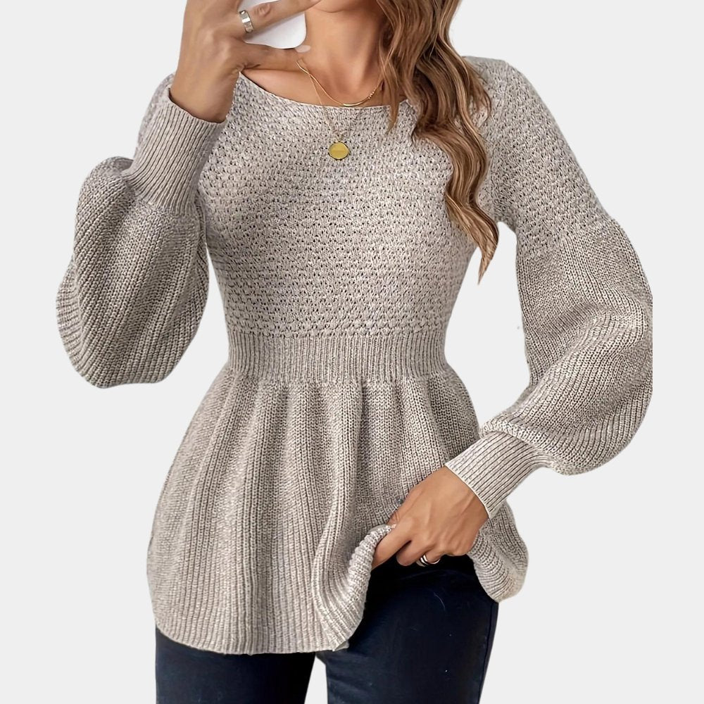 Peplum Knit Sweater | Flattering Silhouette | Acrylic Blend | Elegant Everyday Wear