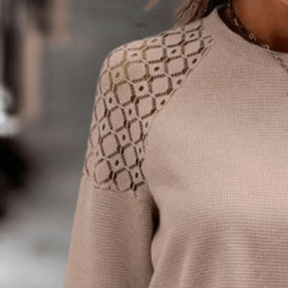 Elegant Knit Sweater | Lace Shoulder Detail | Soft Fabric | Casual Chic
