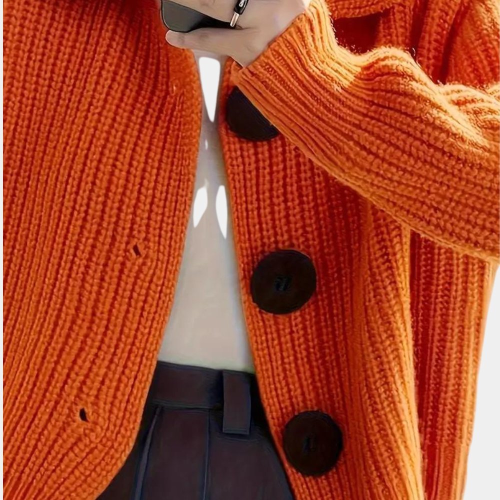 Ribbed Button CardiganBold Button-Up Cardigan | Oversized Collar | Chunky Knit | Statement Layering Piece