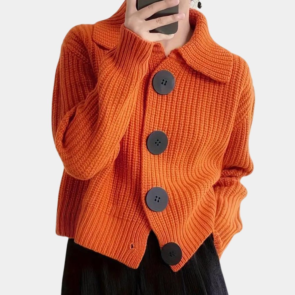 Ribbed Button CardiganBold Button-Up Cardigan | Oversized Collar | Chunky Knit | Statement Layering Piece