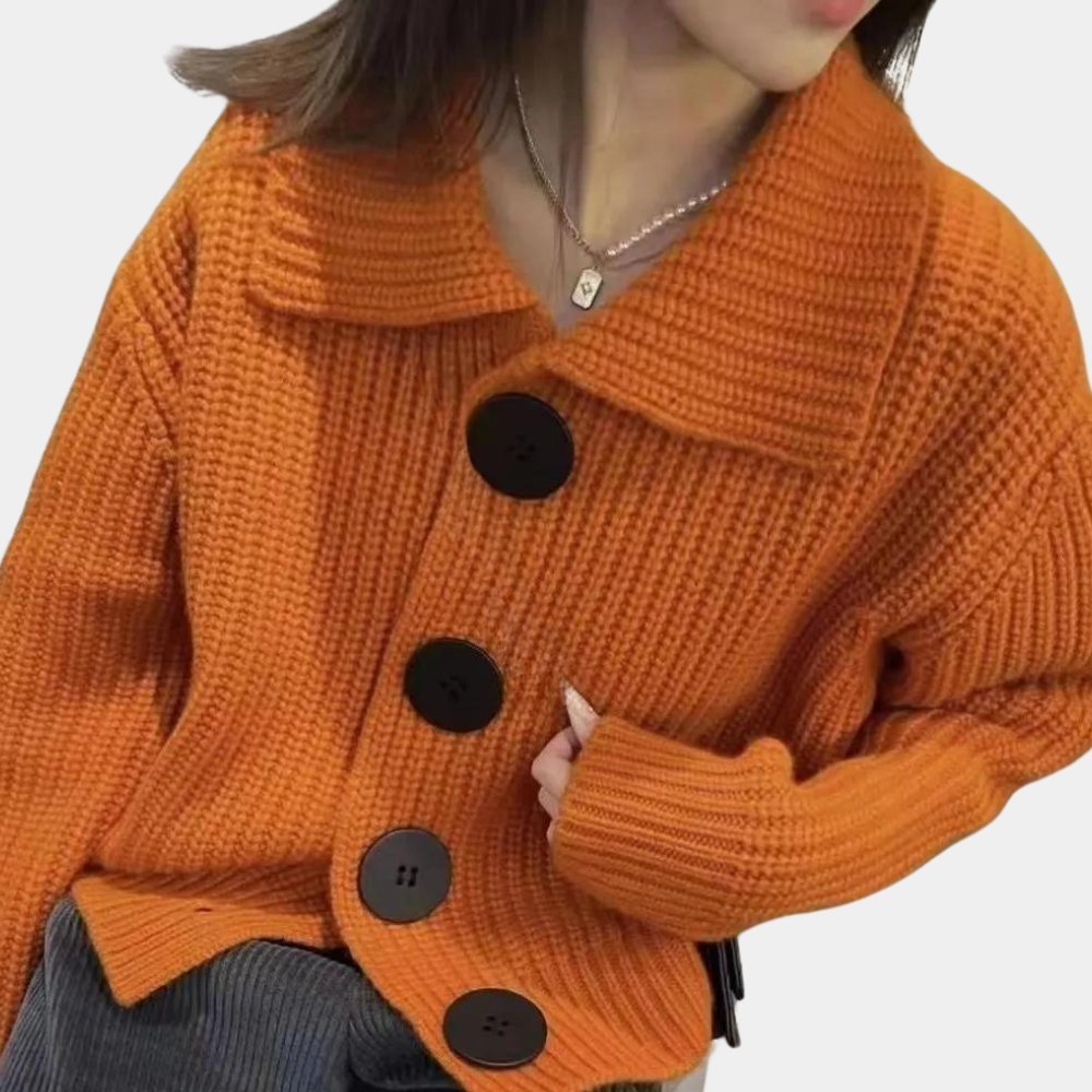 Ribbed Button CardiganBold Button-Up Cardigan | Oversized Collar | Chunky Knit | Statement Layering Piece