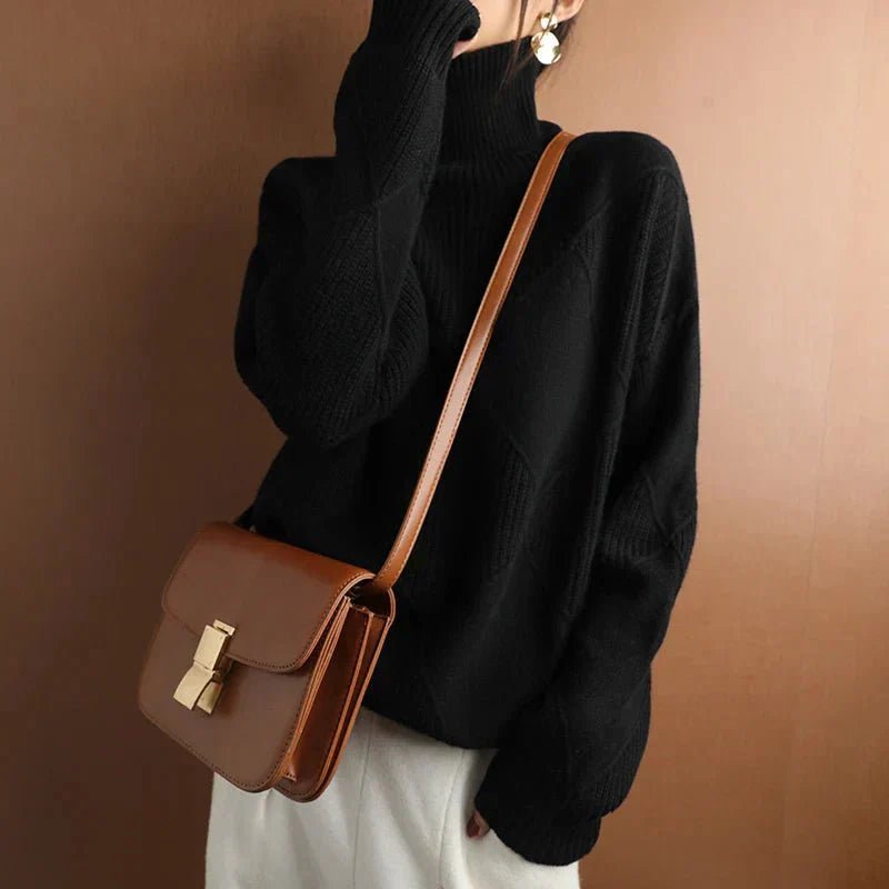 Oversized Mock Neck Sweater | Asymmetrical Ribbed Design | Soft Knit | Cosy Winter Style