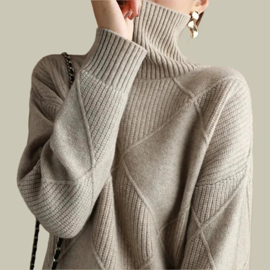 Oversized Mock Neck Sweater | Asymmetrical Ribbed Design | Soft Knit | Cosy Winter Style