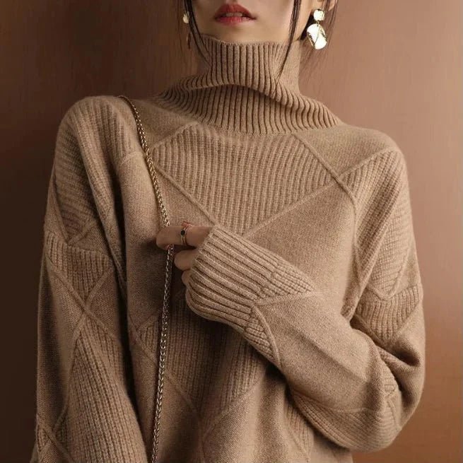 Oversized Mock Neck Sweater | Asymmetrical Ribbed Design | Soft Knit | Cosy Winter Style