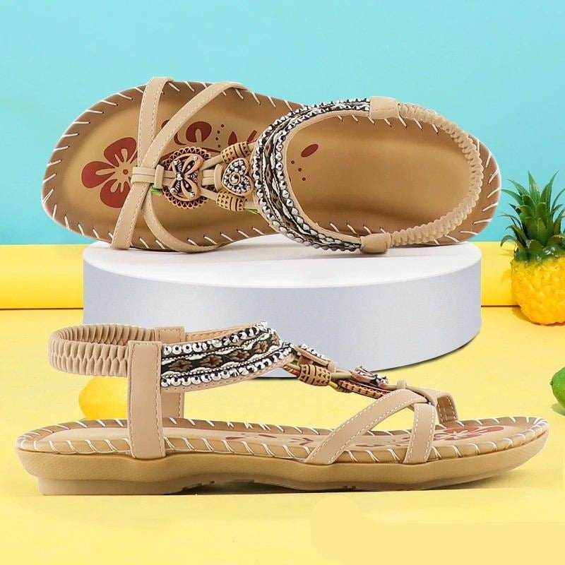 Beaded Wedge Sandals | Embellished Straps | Cushioned Sole