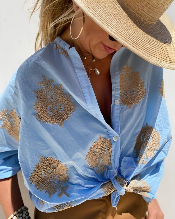 Embroidered Cotton Shirt | Lightweight Button-Front | Relaxed Beachwear Style