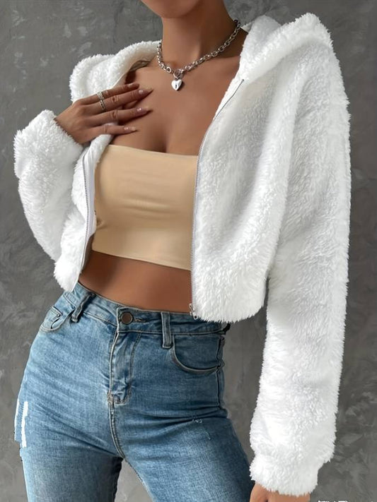 Cropped Teddy Hoodie | Ultra-Soft Fleece | Warm & Stylish | Casual Wear