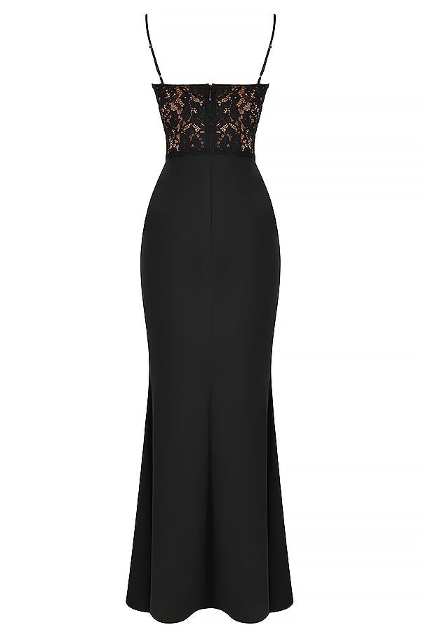 Lace-Detail Maxi Gown | Sleek Fit | Spaghetti Straps | Black