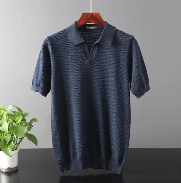 Men’s Knitted Polo Shirt | Lightweight Textured Short Sleeve Top | Smart Casual Canada