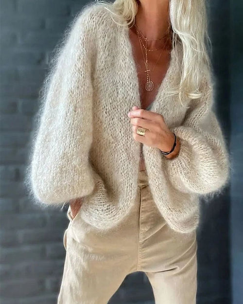 Luxe Fuzzy Knit Cardigan | Balloon Sleeves | Soft Mohair Blend | Effortless Layering Piece