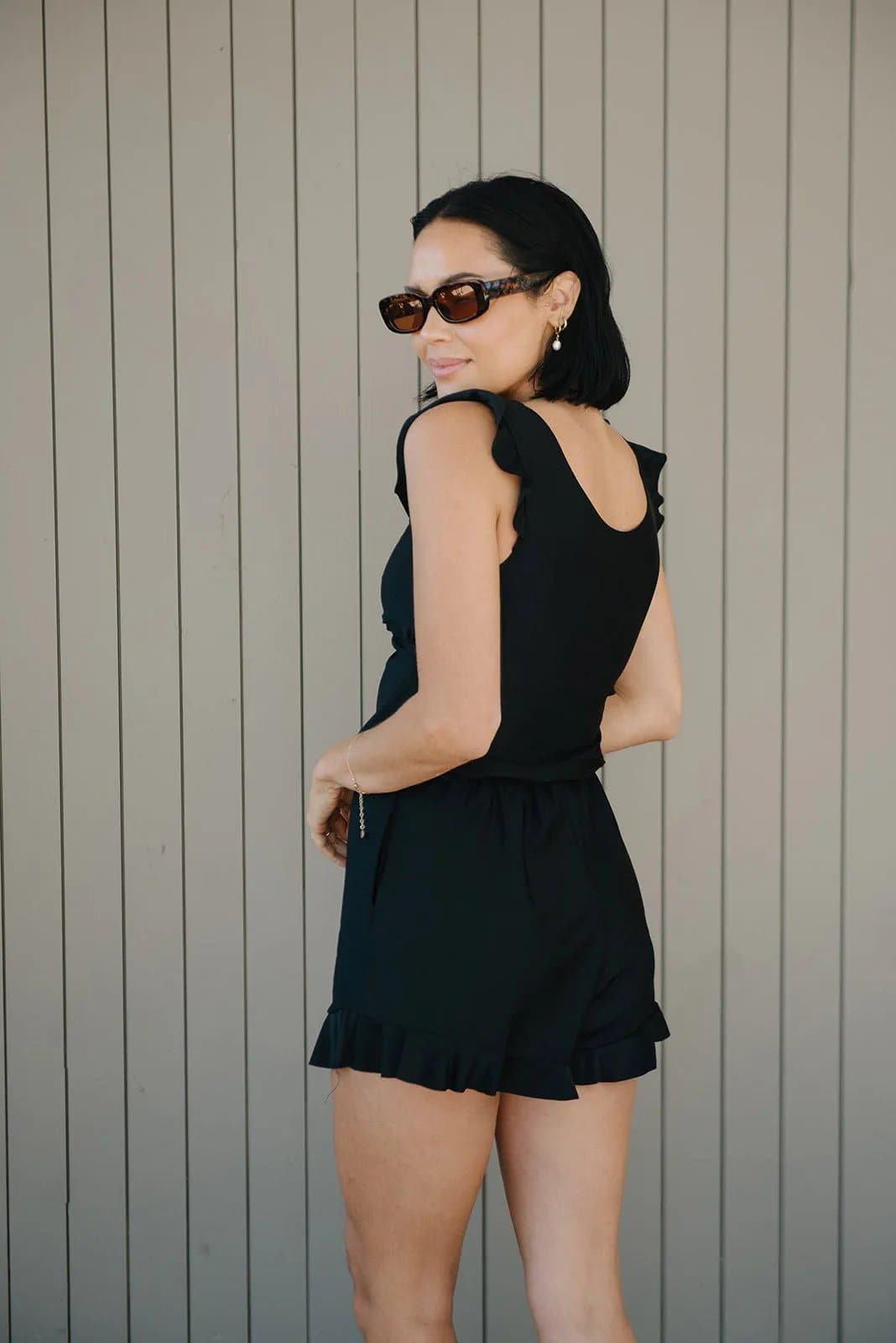 Ruffle-Trim Sleeveless Romper | Soft Stretch Fabric | Relaxed Fit | Summer Essential