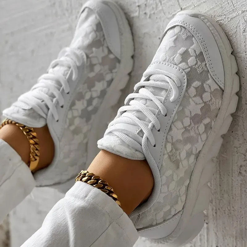 Lace Panel Chunky Sneakers | Lightweight Mesh | Elevated Sole