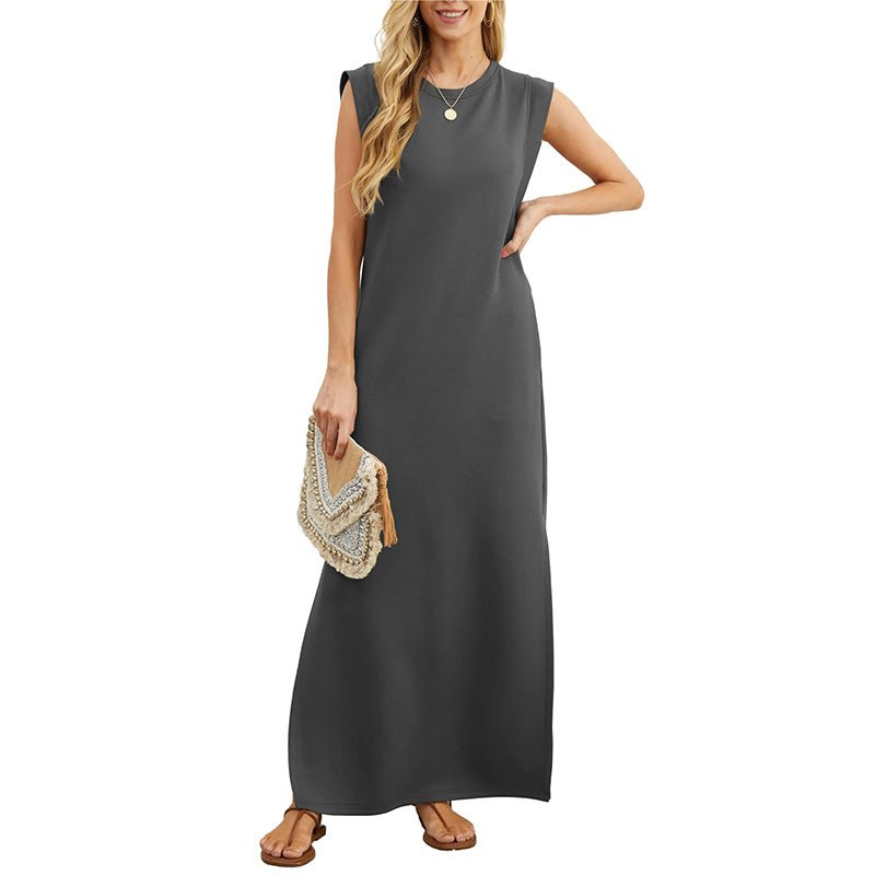 Sleeveless Maxi Dress | Padded Shoulder Detail | Minimalist Casual Fit