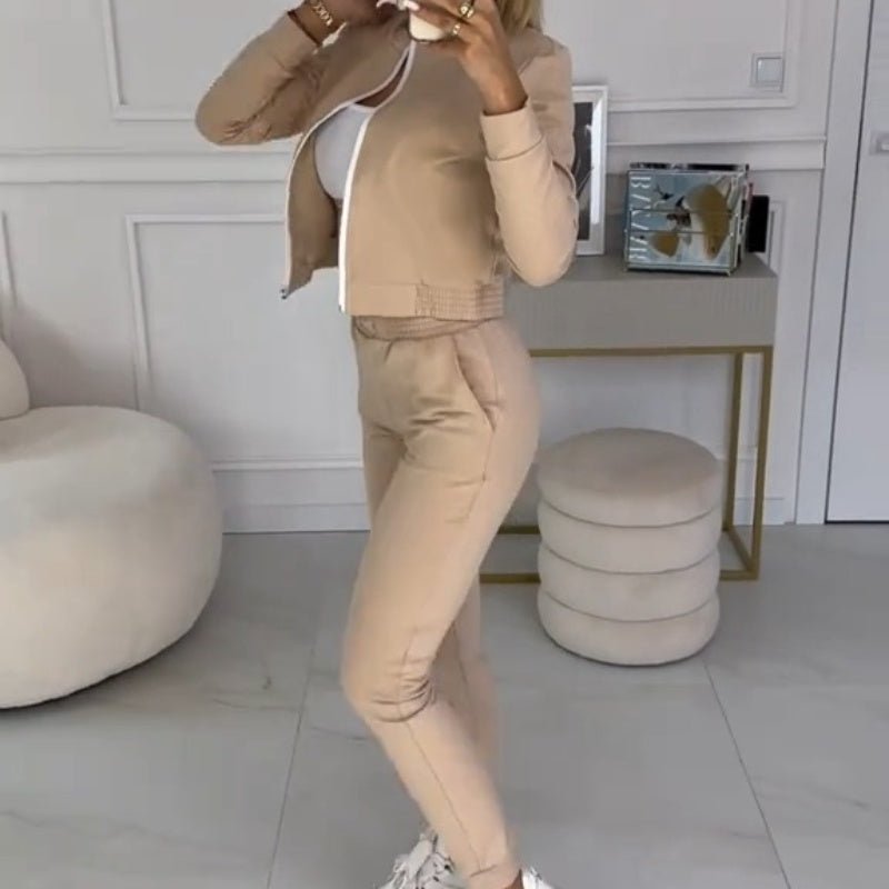 Cropped Tracksuit Set | Zip Jacket & High-Rise Joggers | Athleisure Fit