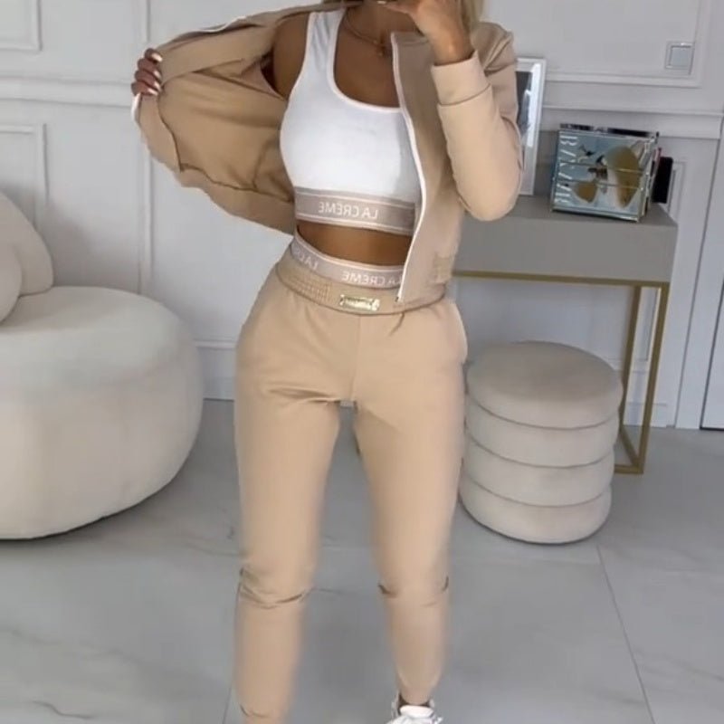 Cropped Tracksuit Set | Zip Jacket & High-Rise Joggers | Athleisure Fit