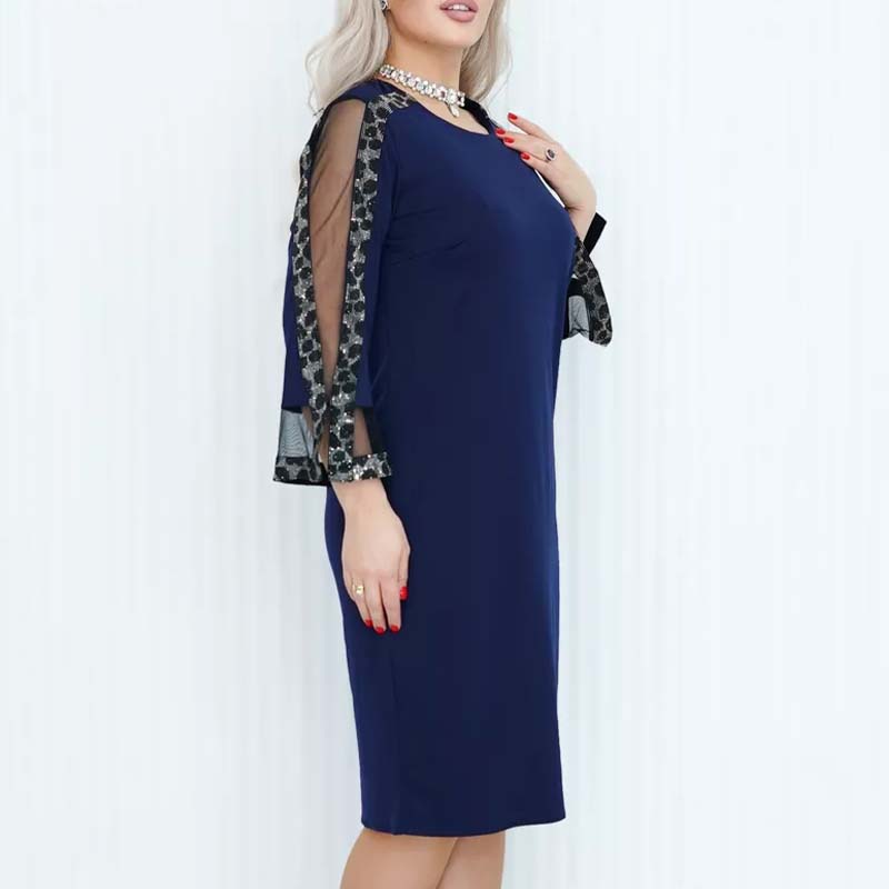 Sheath Dress with Sheer Floral Sleeves | Knee-Length | Elegant Party Fit