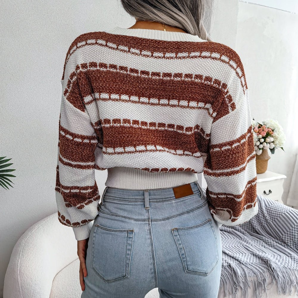 Boho Striped Knit Sweater | Cropped Fit | Lightweight Acrylic Blend | Casual Chic