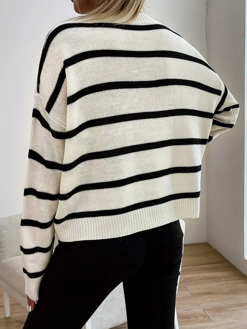 Oversized Striped Knit Sweater | Crew Neck | Lightweight Acrylic Blend | Casual Everyday Look