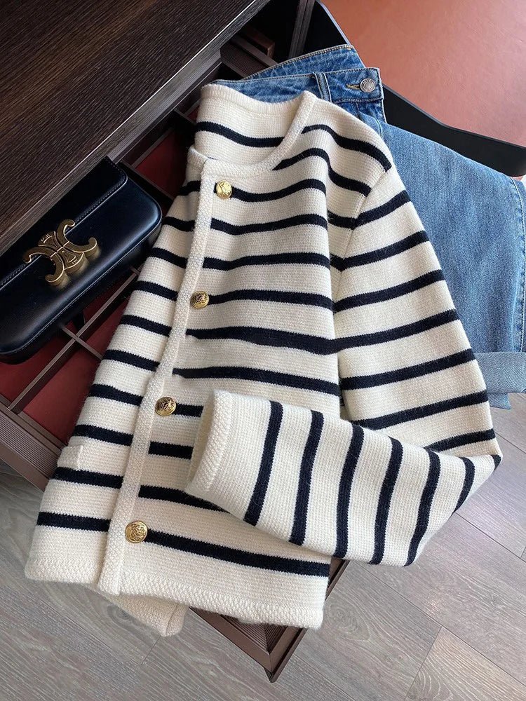 Striped Knit Cardigan | Button-Up Design | Soft Cotton Blend | Casual Wardrobe Staple