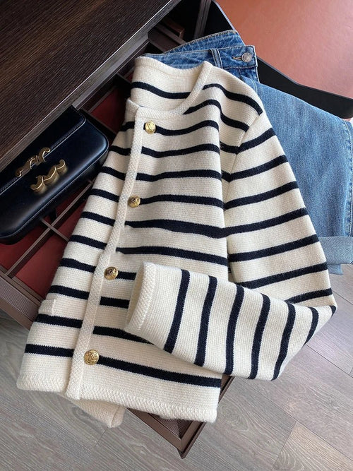 Striped Knit Cardigan | Button-Up Design | Soft Cotton Blend | Casual Wardrobe Staple