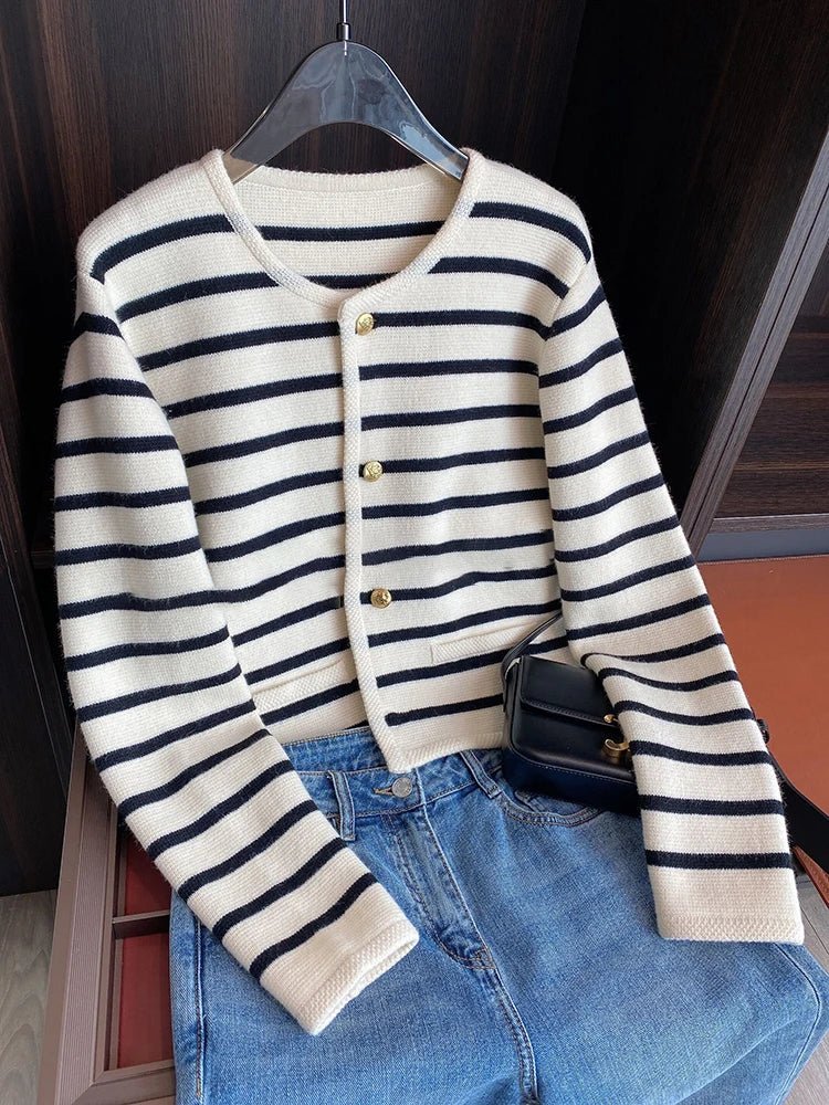 Striped Knit Cardigan | Button-Up Design | Soft Cotton Blend | Casual Wardrobe Staple