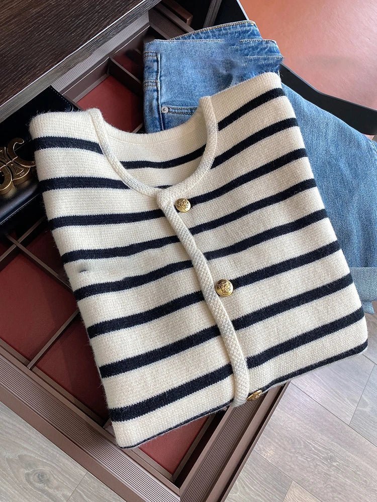 Striped Knit Cardigan | Button-Up Design | Soft Cotton Blend | Casual Wardrobe Staple