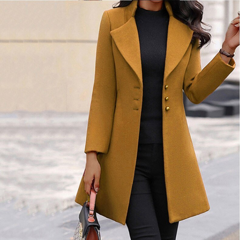 Women's Lined Tailored Long Coat | Elegant & Slim Fit | Double-Breasted | Fall & Winter Wear
