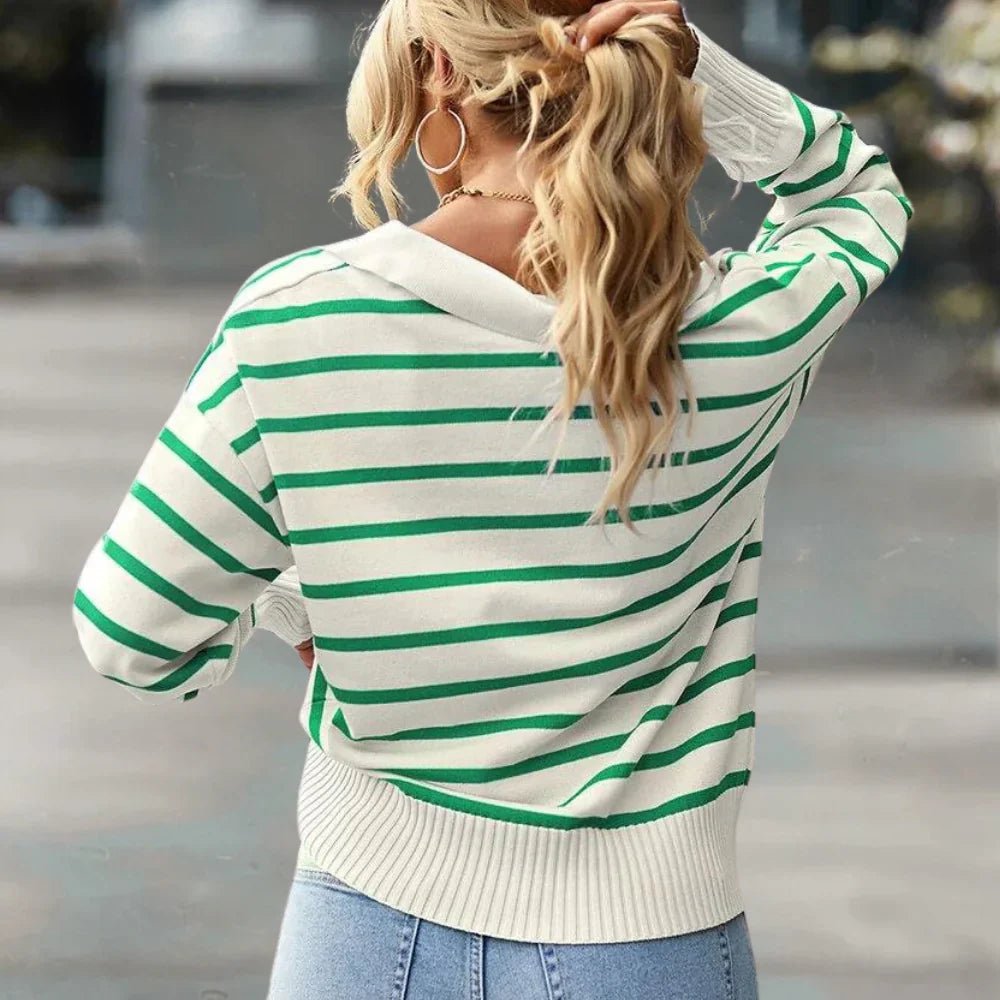 Striped Knit Pullover | Split Collar | Casual Comfort