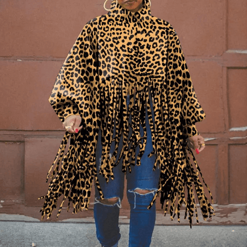 Leopard Print Fringe Poncho | Cozy Knit | Bold Statement Style