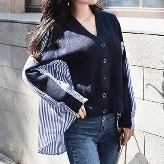 Colourblock Button-Up Cardigan | Contrast Patchwork | Chic Casual Wear
