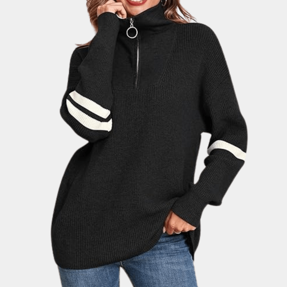 Oversized Quarter-Zip Sweater | Contrast Collar | Soft Knit | Casual Wear