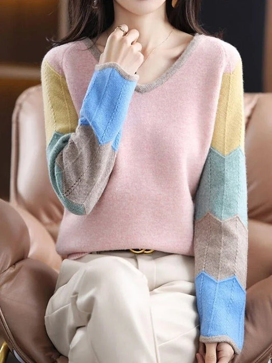 Colourblock V-Neck Sweater | Soft Knit | Vibrant Design | Everyday Chic