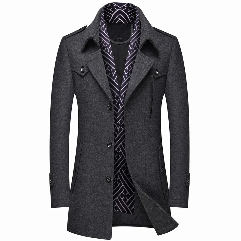 Men's Mid-Length Wool Blend Coat | Double-Breasted | Sophisticated Winter Outerwear