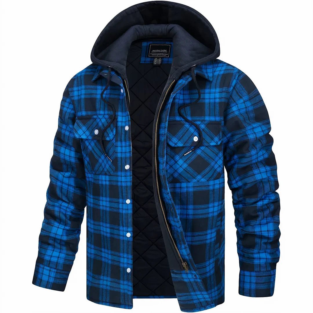 Men's Hooded Plaid Jacket | Sherpa-Lined Flannel | Warm Casual Layer